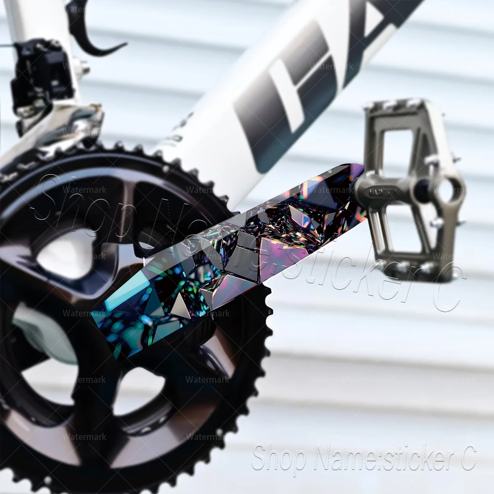 2Pcs Iridescent Crystal Fragment Crank Arm Sticker Set, Waterproof Vinyl Decal for Mountain & Road Bike