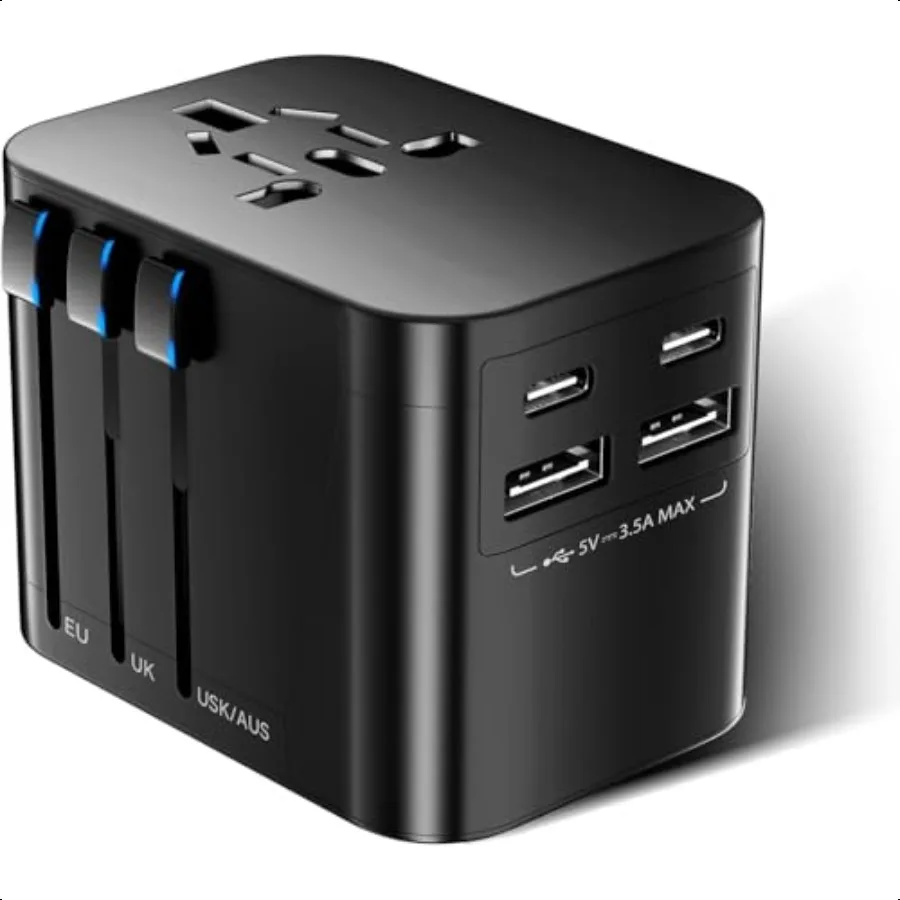 

Универсальный дорожный адаптер Европейский адаптер для путешествий Международный адаптер по всему миру с 2 портами USB A 2 USB C Electrica