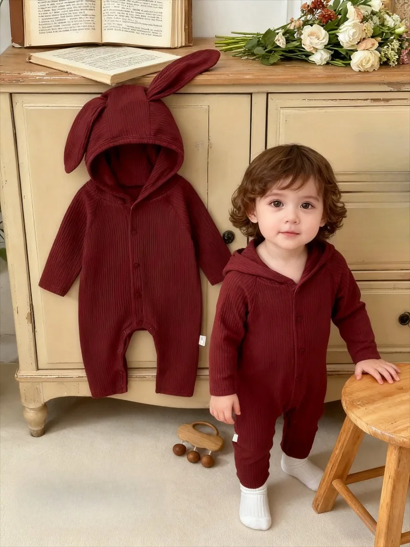 Baby's jumpsuit Class A Cotton Baby's Clothes for Spring and Autumn Hooded Rabbit Ear Hatshirt Climbing Suit for Outing Rompers