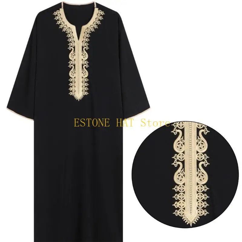 

49MF Arabian Arabic Robe Middle East Kaftan Man Casual Long Sleeve Islamic Thobe
