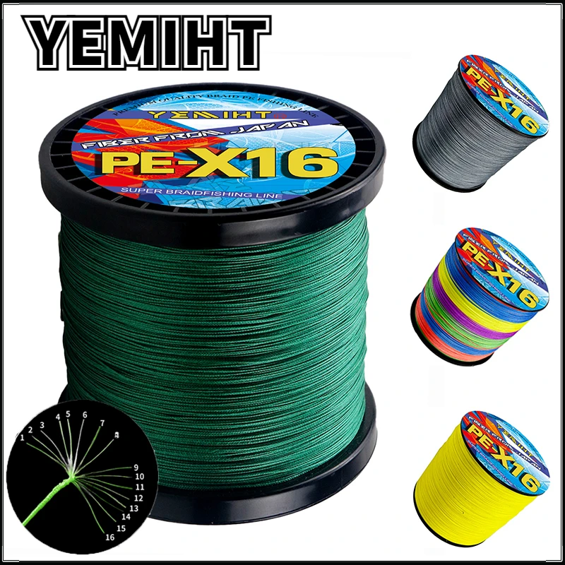 YEMIHT X16 100m Smooth Multifilament Braided Fishing Line Strong Power 25/32/40/55/68/80/100/125/140/161/200LB for Rock Lure Rod