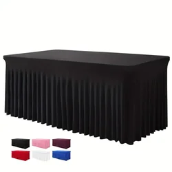 6ft, Rectangle Table Skirts, Polyester Fitted Table Covers, Black Table Cloth For 6 Ft Table With Skirt,Spandex Table Cover