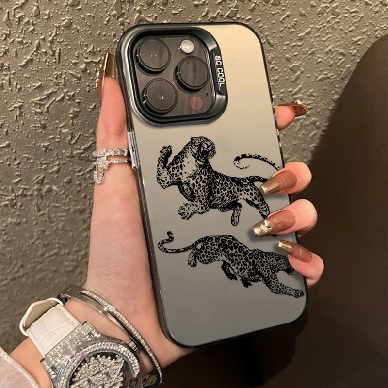 Coque de téléphone vintage motif léopard pour iPhone 16 15 14 13 12 11 Pro Max, antichoc mate et stylée
