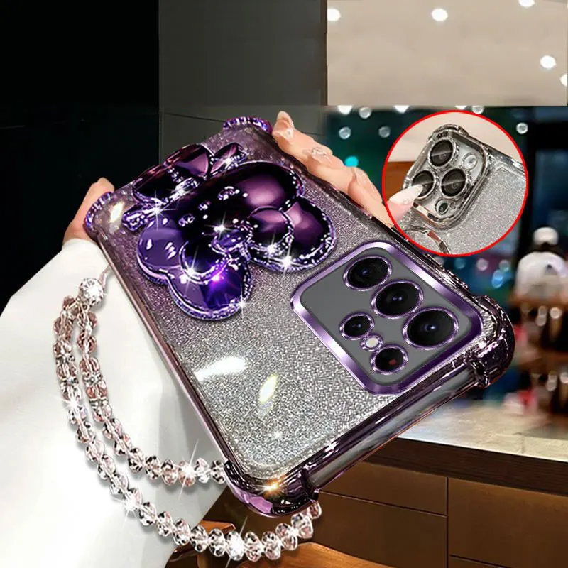 Luxury Crystal Chain S25ultra Case,Shockproof Holder Cover For Samsung galaxy S25 24 S23 Ultra FE A36 A55 A15 A25 A54 Phone Case