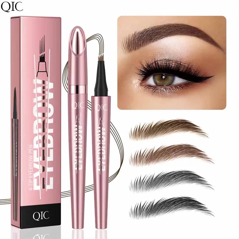 4 شوكة تلميح قلم الحواجب ثلاثية الأبعاد Microblading مقاوم للماء بني داكن غرامة السكتة الدماغية لمظهر واقعي لا تشوبه شائبة مقاومة للتلطخ 1 قطعة