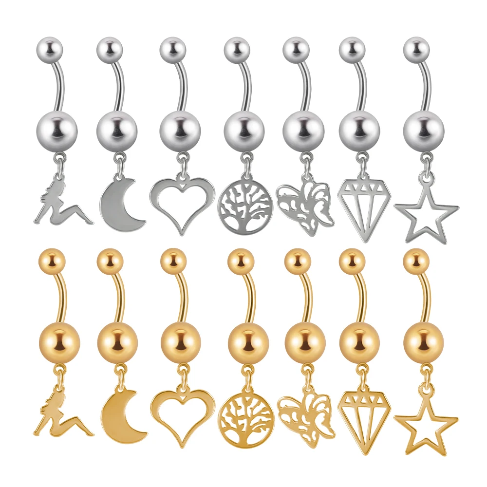 1pcs Surgical steel Heart Moon Belly Piercing Woman Cute Navel Piercing Navel Belly Ring Curved Barbell Fashion Body Jewelry