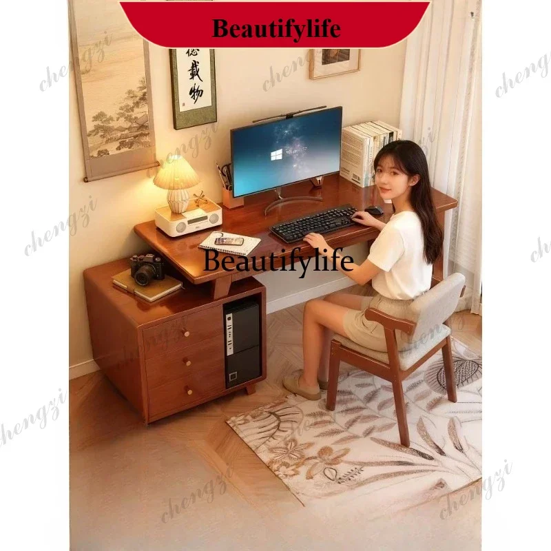 Computer desk storage cabinet integrated desktop can hold a main unit, office use, bedroom, home L-shaped telescopic extendable
