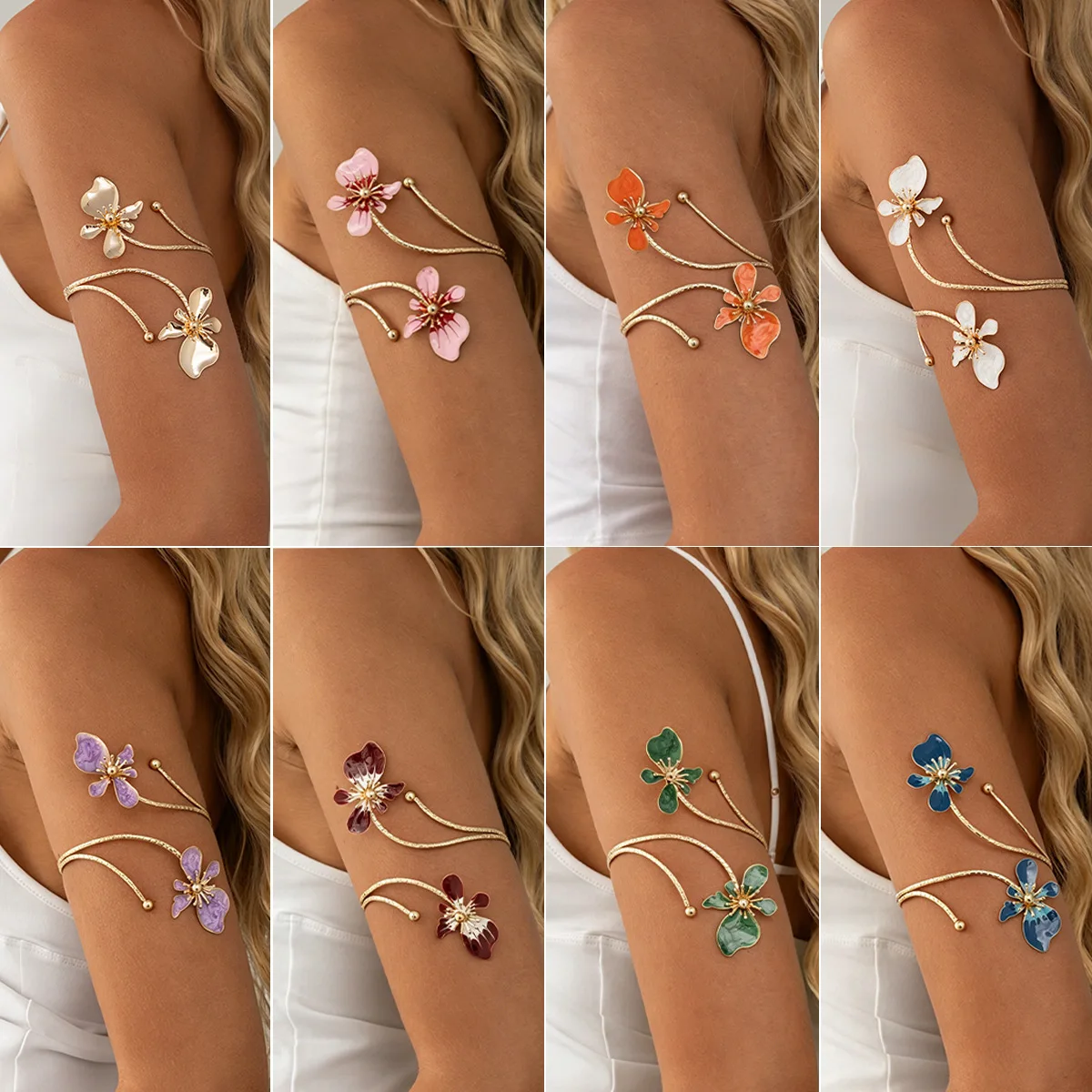 Arm Cuff Colorful Enamel Flower Adjustable for Bohemian Vacation Open Design Comfortable Lightweight Durable Metal