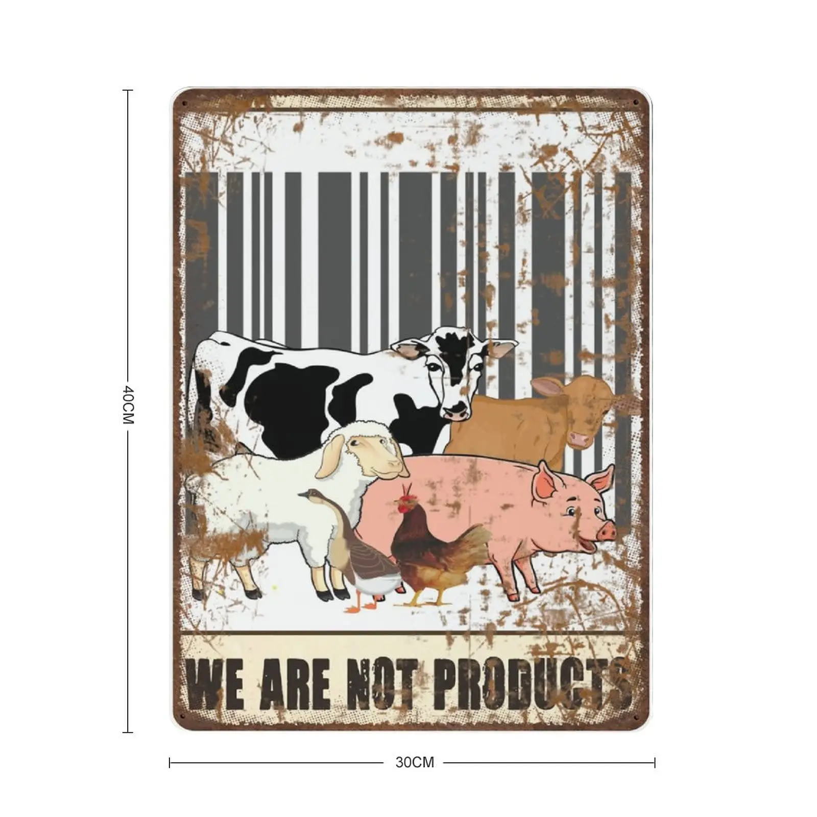 Antique Durable Thick Metal Sign,Vegan We are Not Products Tin Sign，Vegan Butcher Poster,Vintage Wall Decor，Novelty Signs for Ho