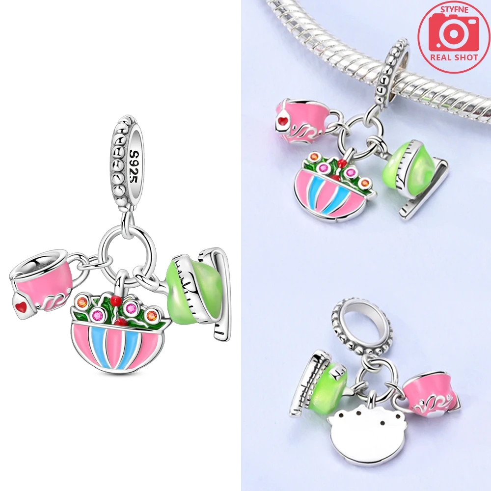 Dijes de Plata de Ley 925 chapados en comida quemagrasas, colgante de manzana verde café, compatible con Pulsera Original, cuentas, fabricación de joyas para mujer