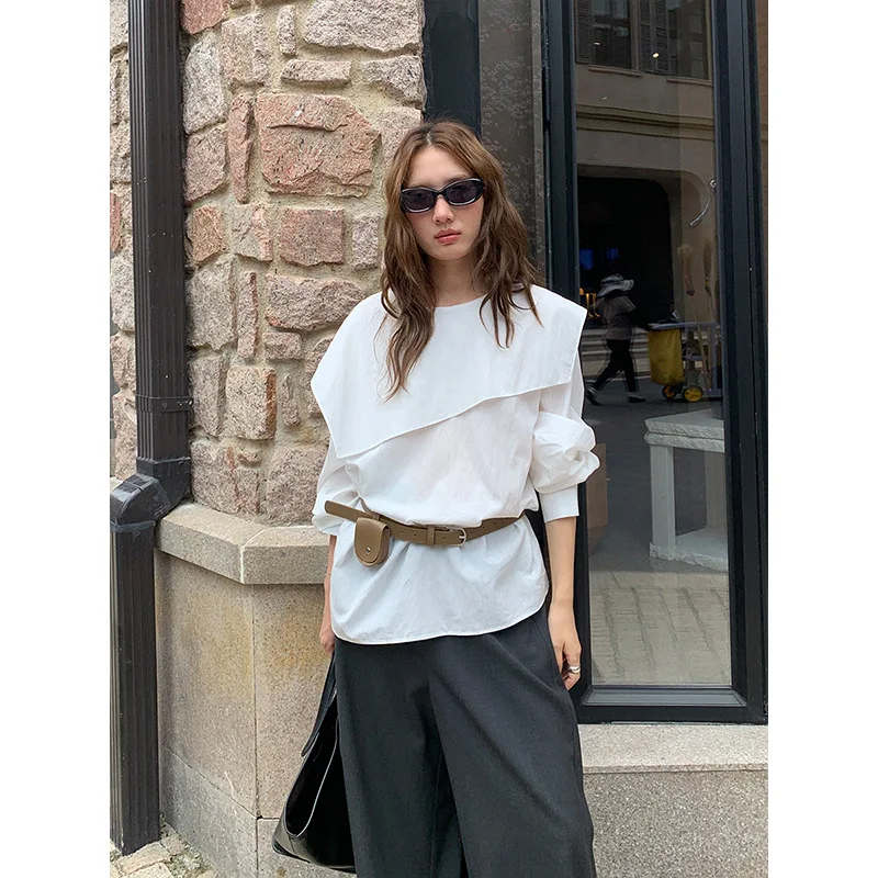 2025 Tencel Irregular Lace Shirt Autumn New Design Loose Shirt Europe and America