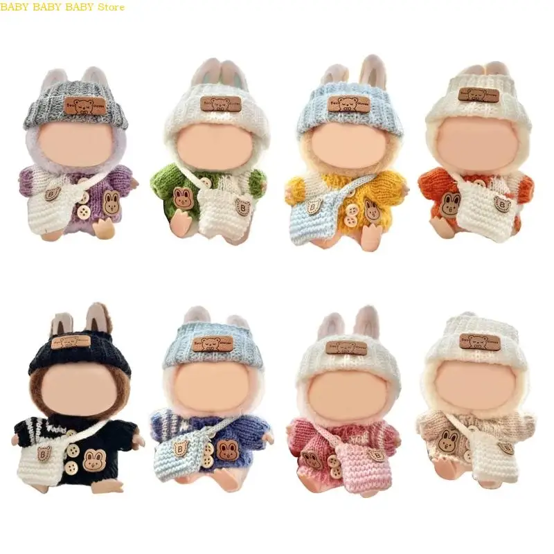 

Q81A Handcraft Crochet Outfit Set with Bag for 17cm Dolls Display Accessories