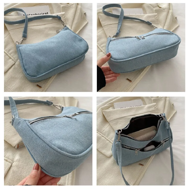 Underarm Bag Denim Fashion Solid Color Casual Bag 2024 Trendy Multifunctional Ladies Handbag Large Capacity Shoulder Bag