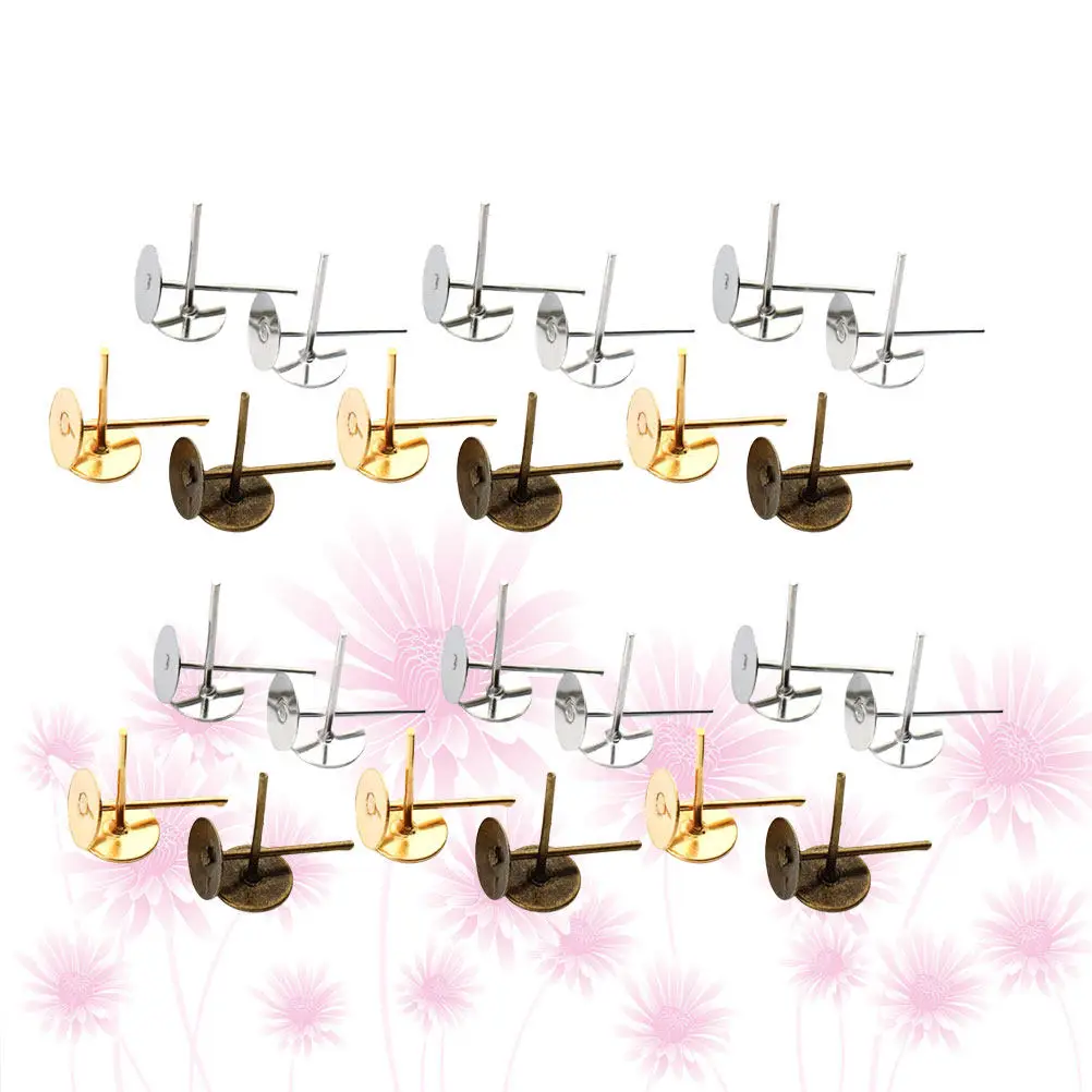 800Pcs 4mm Ear Stud Bases Mixed Color Plated Iron Lightweight Earring Findings for DIY Jewelry Making