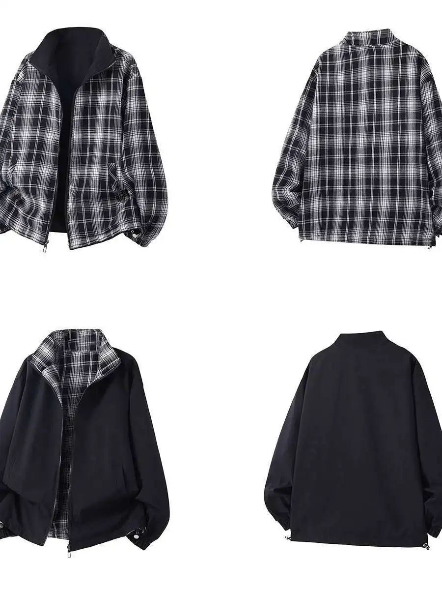 

Модная мужская свободная повседневная верхняя одежда большого размера в клетку с воротником, весенне-осенняя сезонная молодежная одежда из смеси полиэстера с принтом