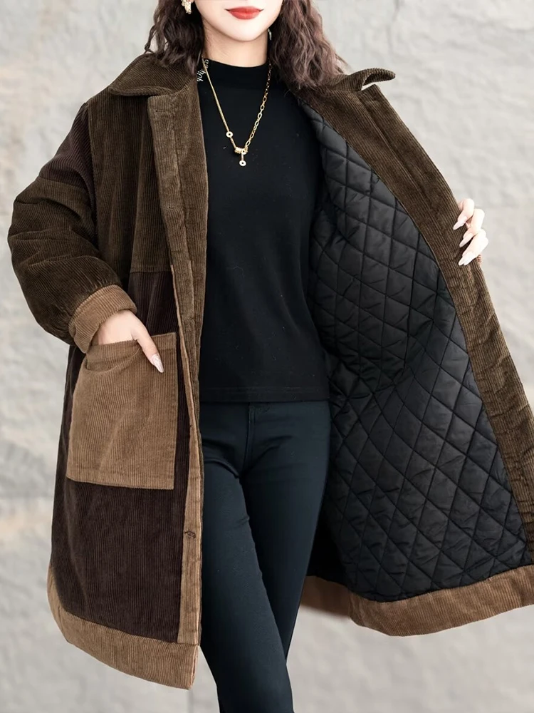 Max LuLu Quilted Winter Women Corduroy Classic Parkas Ladies Warm Leisure Jeackets Patchwork Loose Oversized Thicken Luxury Coat