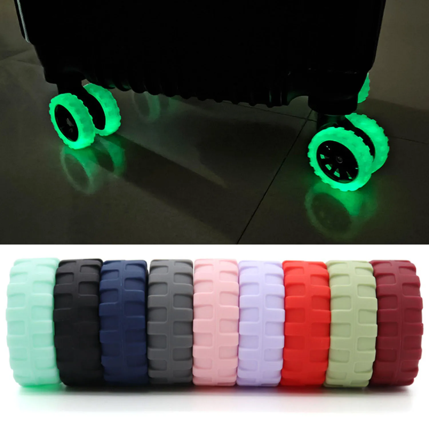 Luminous Silicone Travel Luggage Caster Shoes With Silent Sound Suitcase Wheels Protection Trolley Box Casters Cover Accessory