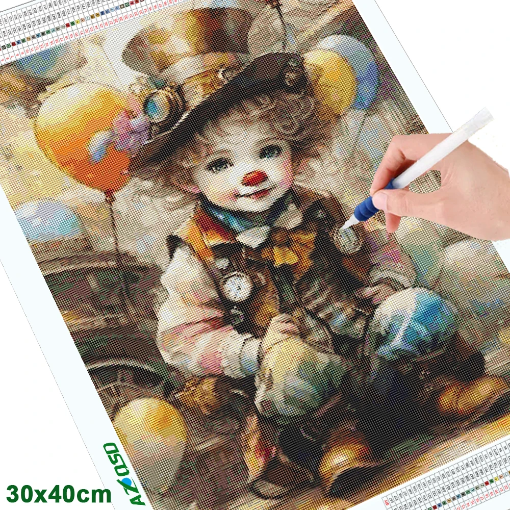 AZQSD Full Drill Diamond Painting Cute Clown Portrait Handicrafts Embroidery Sale Figure Home Decor Rhinestones Diy Gift