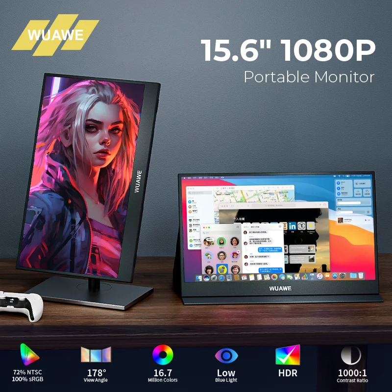 WUAWE14 inch Small Portable Monitor for Laptop, 1080P USB HDMI Travel External Second Screen for Mac Phone PS5 Xbox Switch