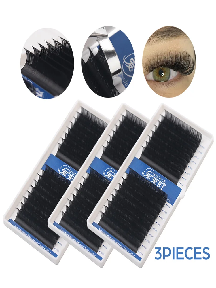 

NEWCOME 3Pcs Eyelash Extension 17Rows Korea PBT B/C/D Individual Supplies Professional Natural Faux Mink Russian Volume Eyelash