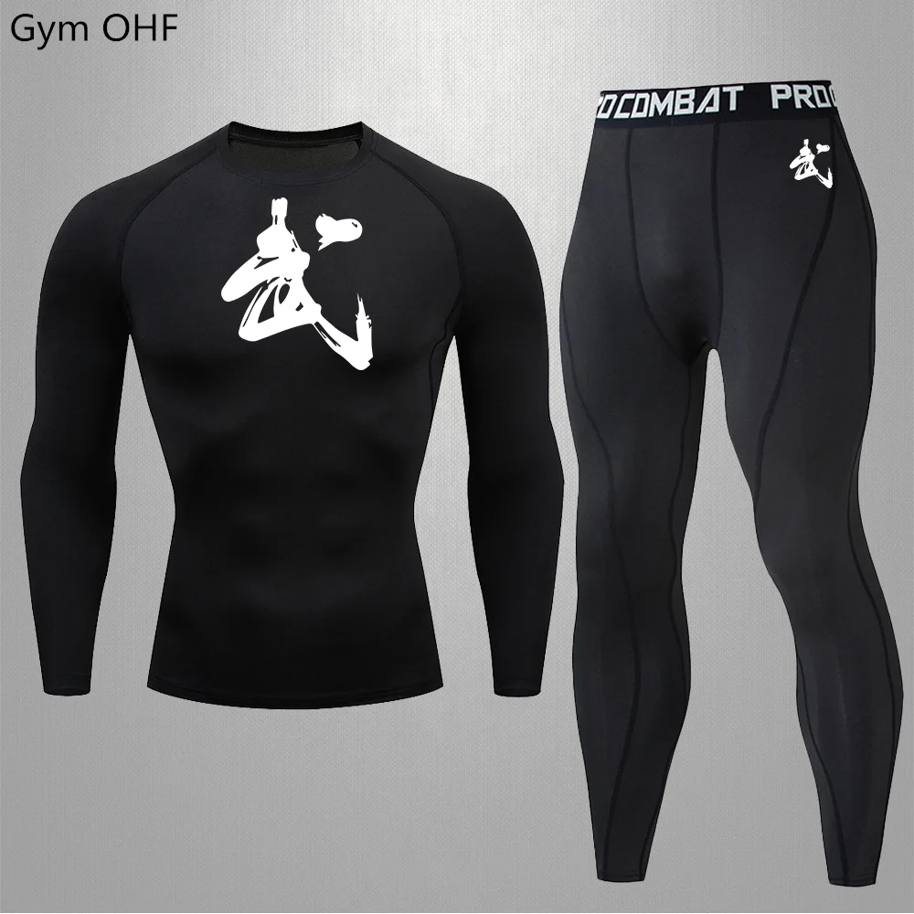 

WU Men's Printed Themed High Elasticity Fast Drying And Sweat Absorbing Tight Fitting Clothing GYM Tracksuit Running Boxing