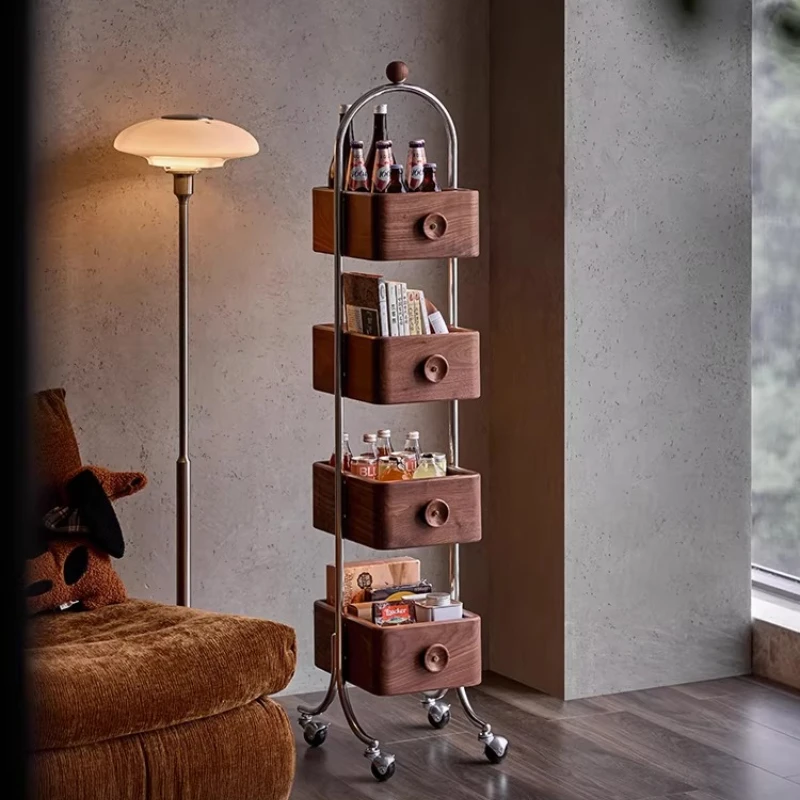 Solid wood bookshelf Floor-to-ceiling household shelf Movable locker storage