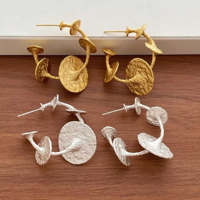 Minar High Street Matte Color Metal Texture Irregular C Shape Big Hoop Earrings for Women Real Gold Silver Plated Copper Alloy