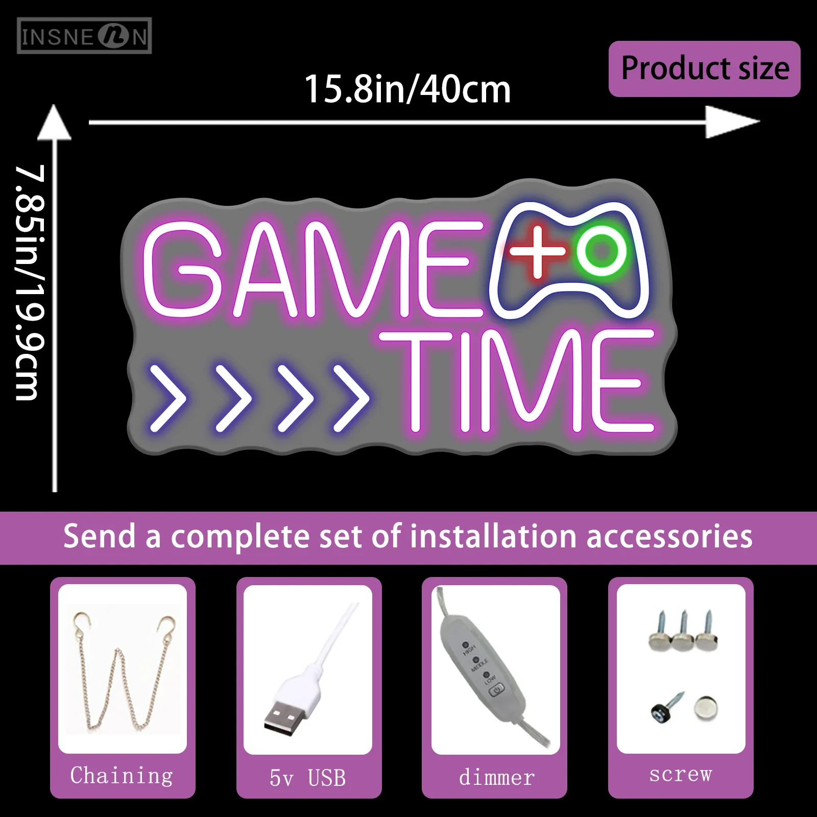 Game Time Neon Sign LED Light, Decoração Man Cave Gaming, Neon Lights for Wall Art, Presentes Gamer, Neon Business, Lâmpada de iluminação USB