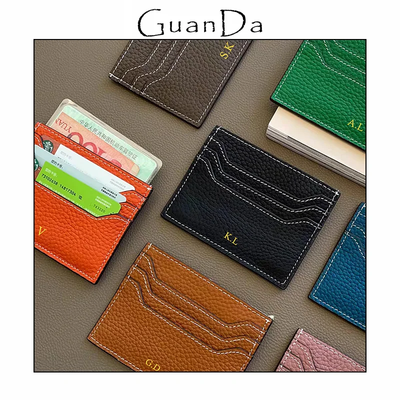 

Genuine Leather Card Wallet Woman Custom Name Coin Purse Fashion Slim Luxury Brand Card Holder Man Casual Thin Designer Wallet