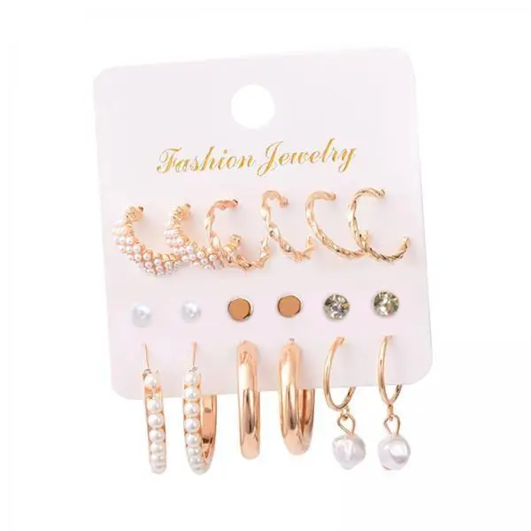 Small Hoop and Stud Earrings Pack Multi Color Faux Pearl Zinc Alloy Dainty Jewelry for Weddings and Beach
