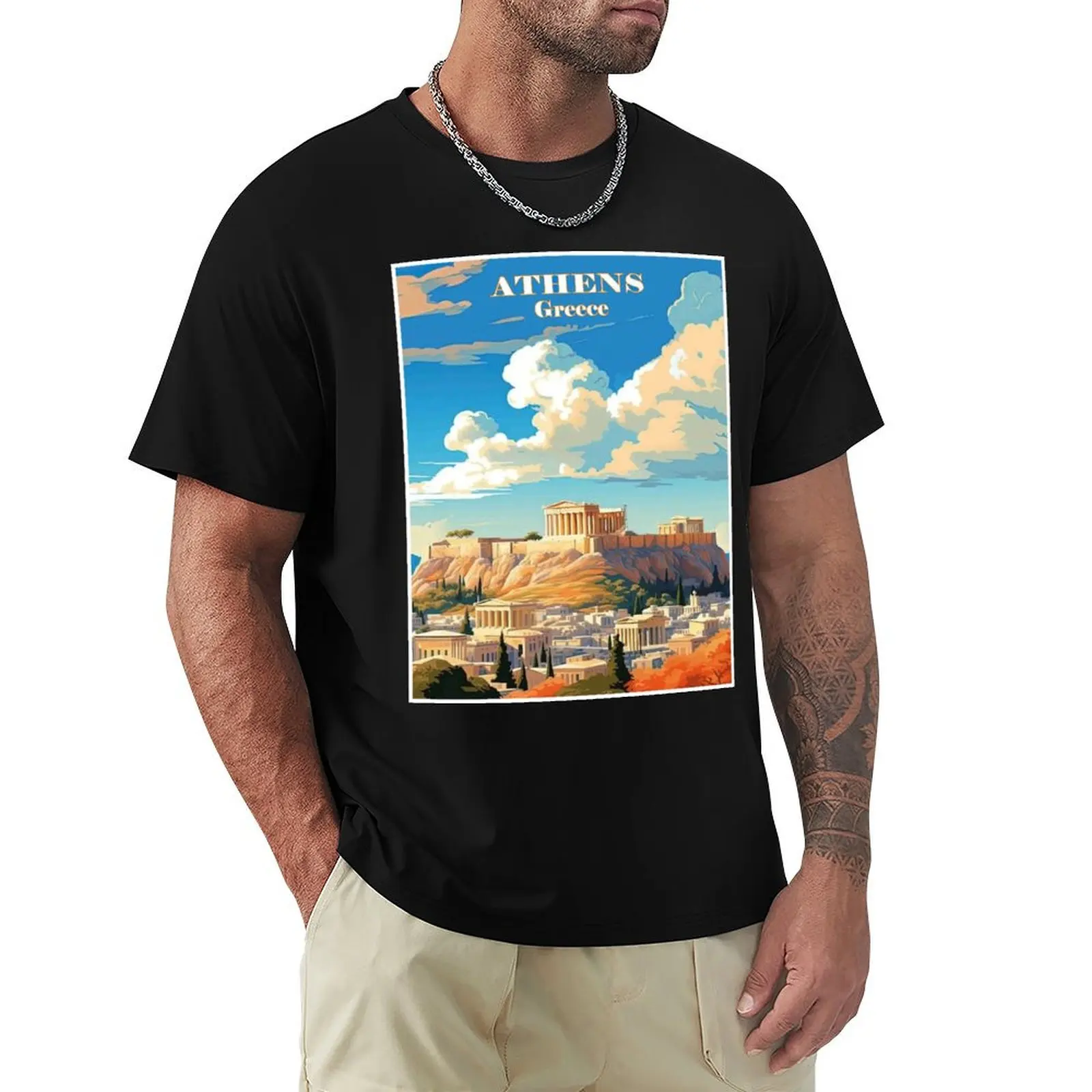 Athens Greece :Travel and Tourism Advertising Print T-Shirt Plus Size Outdoor Casual Top