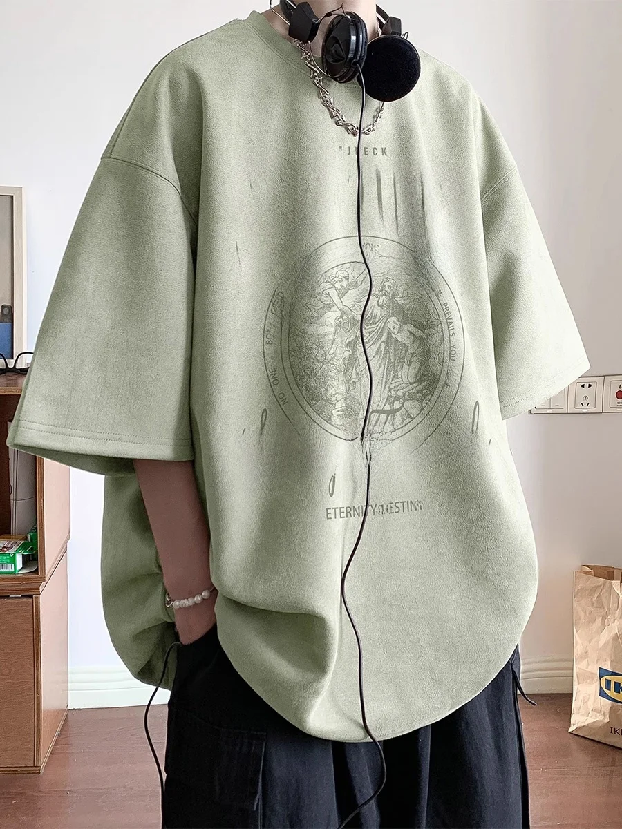 

Mint Wave Suede ort Sve T-irt Men Summer 300g Heavy Faion American Loose f Sve Body irt Breathable Lightweight