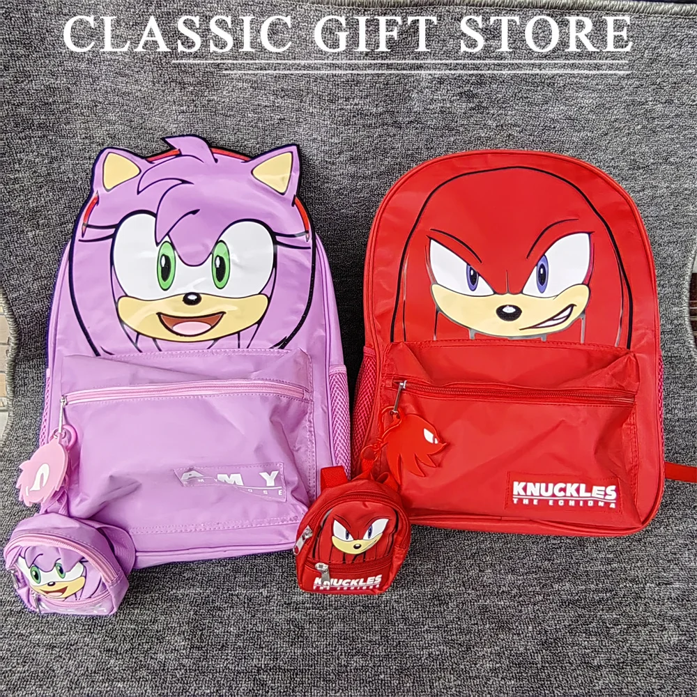 

Original Anime Cartoon Knuckles Amy Blue Red Pink Backpack for Students Large Capacity 2in1 Schoolbag for Children Christma Gift