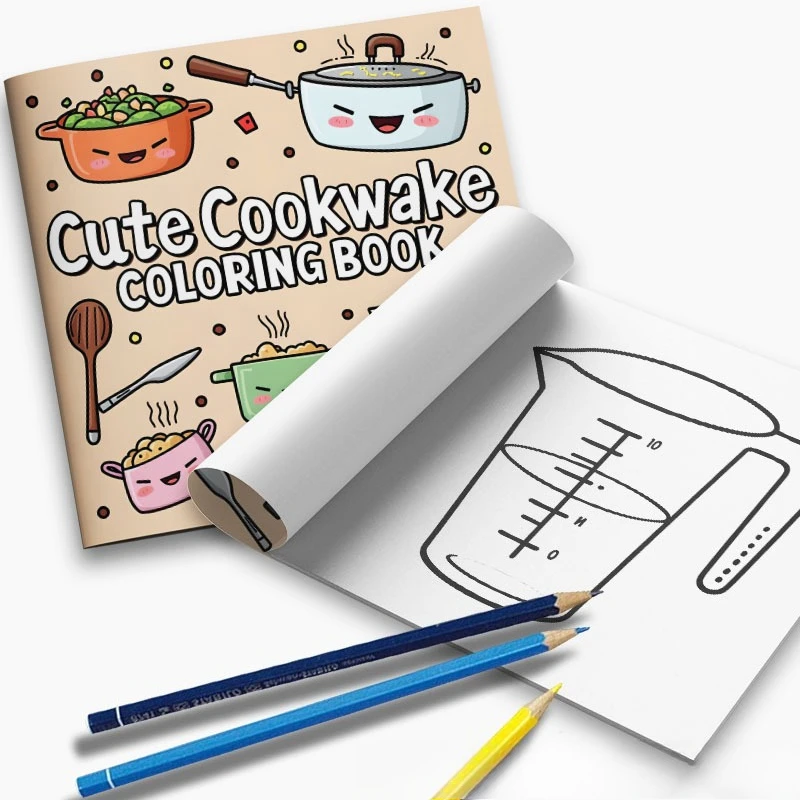 Cute Cookware Coloring Book Kawaii Cartoon Kitchen Pot Pan Stress Relief Drawing Book
