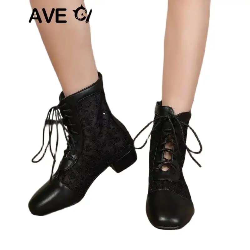 

ASILETO Fashion Women Ankle Boots Round Toe Mid Heels 3cm Lace Up Breathable Mesh Size 44 45 46 Sweet Daily Booty