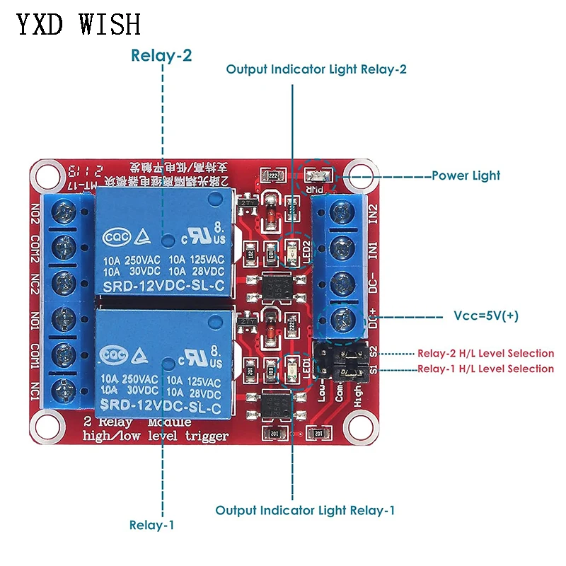 2 channel Relay Module 5V 12V 24V High and Low Level Trigger Relay Control With Optocoupler Two Way Relays DC 5 V 12 V 24 V Volt