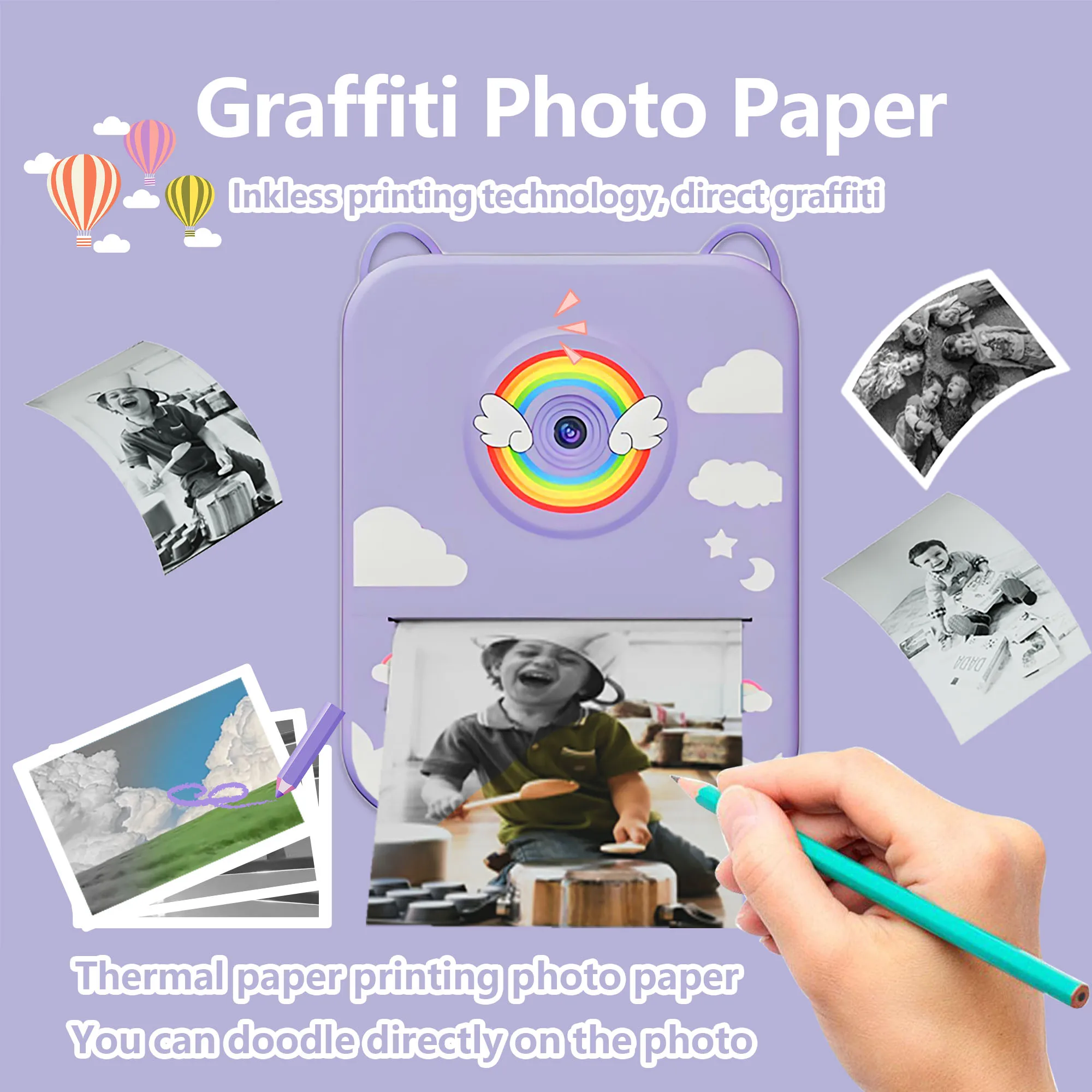 Kindercamera's Kindercamera voor kinderen Instant Print Draagbare kleine camera, 3 rollen printpapier, cadeau voor jongens en meisjes