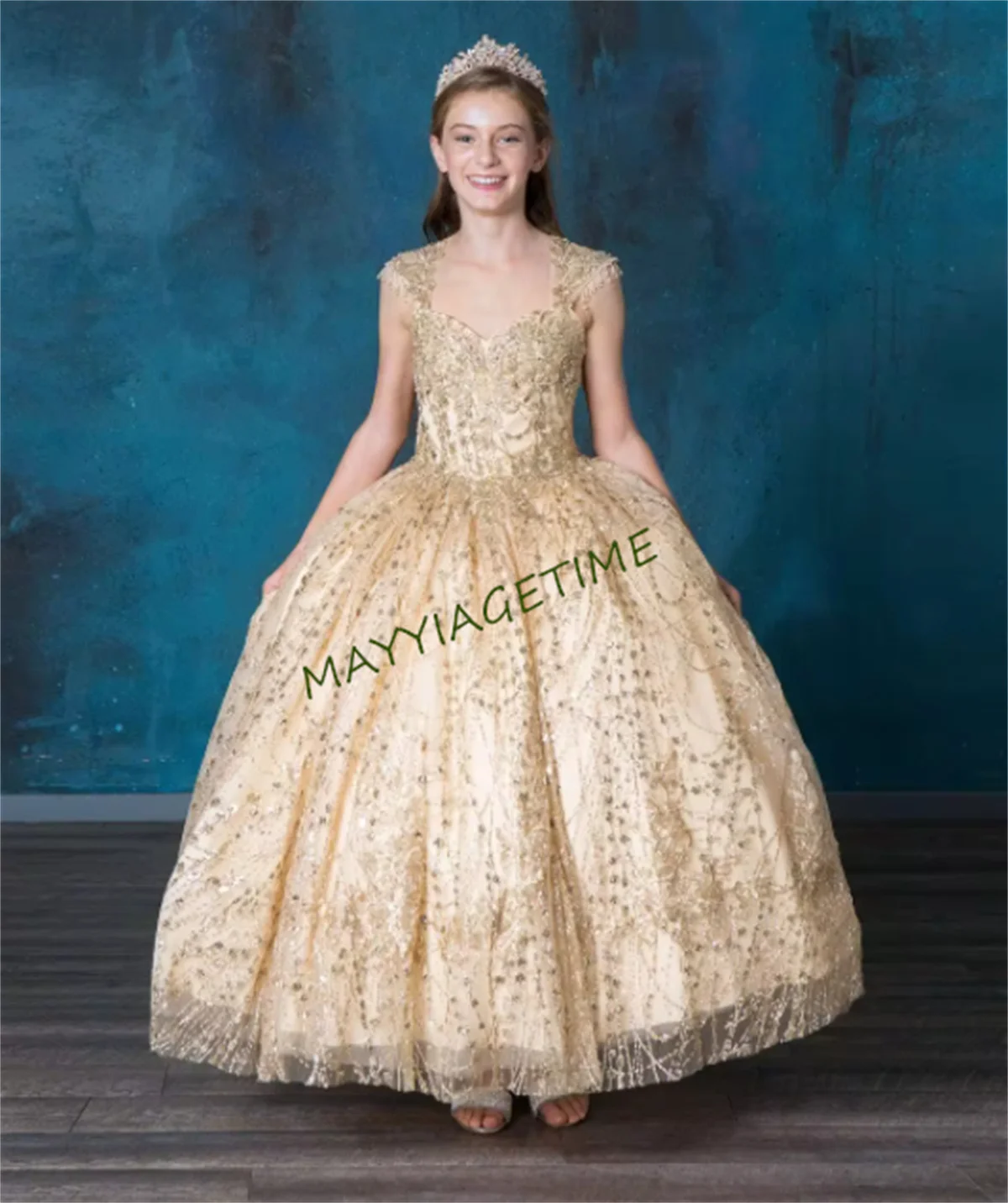 Luxury Flower Girl Dress Applique Gold Thread Decoration Princess For Kids Birthday Gift Party First Communion Ball Gowns