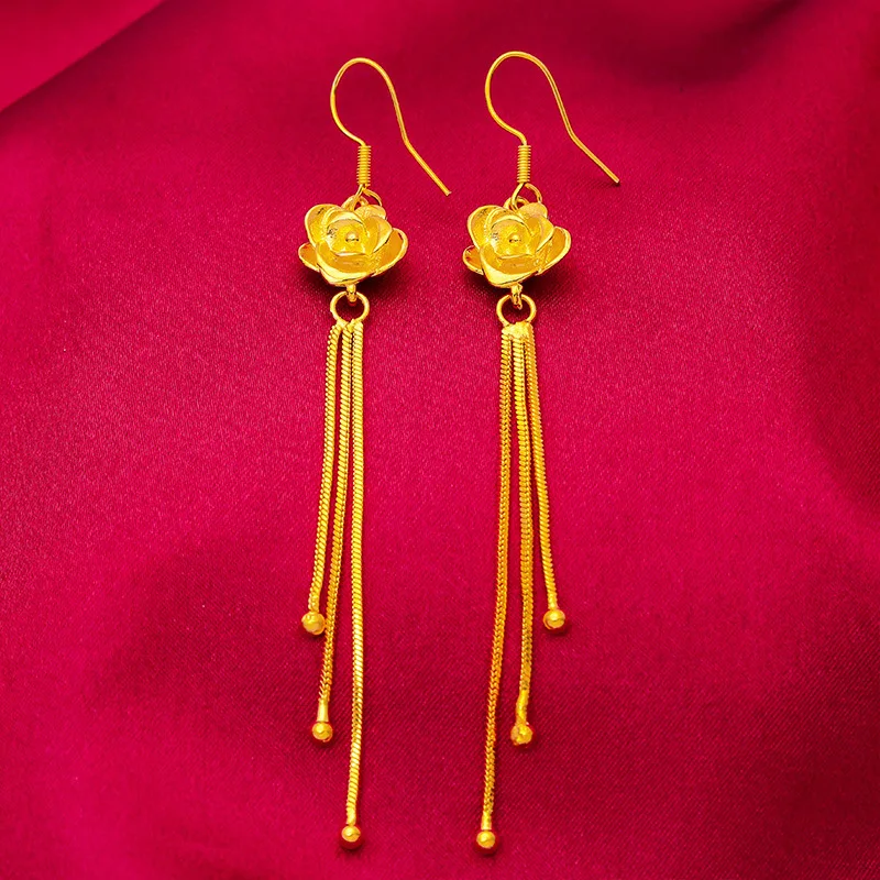 

Plated Earrings for Women Korean New Style Long Tassel Ear Thread Elegant Internet Celebrity Studs Vietnamese Copper Ear Jewelry