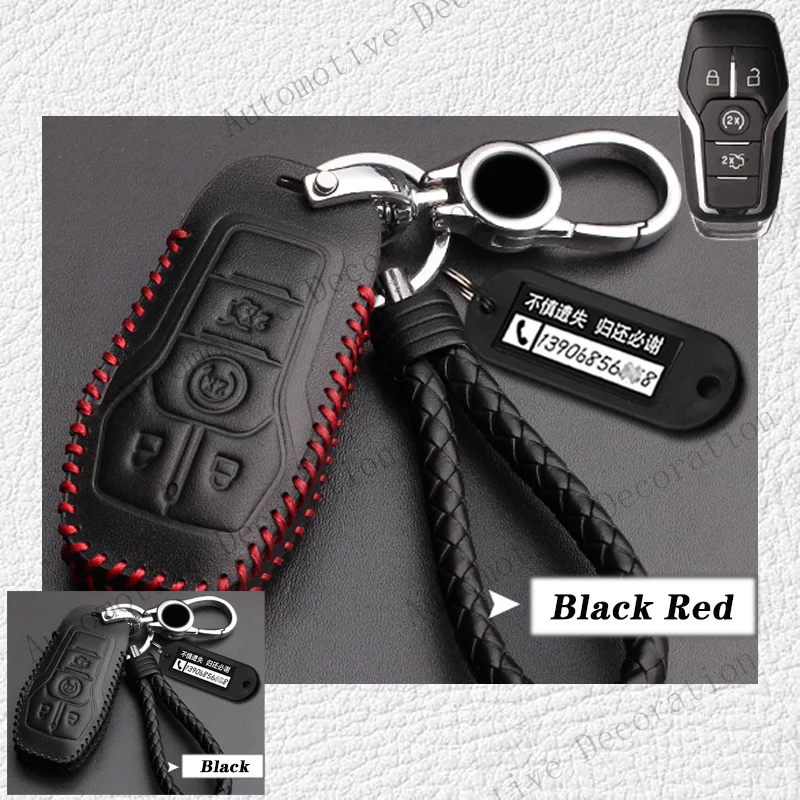 Z+ Genuine Leather Car Key Fob Case Cover Holder For Ford Mustang For Lincoln MKX
