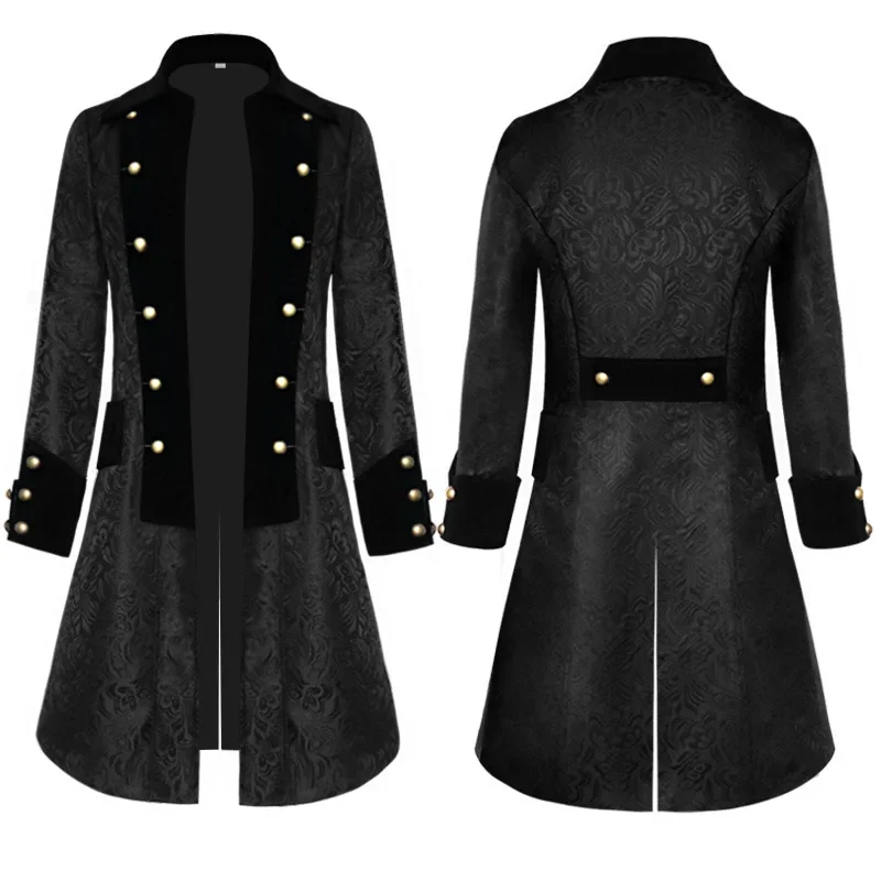 

New Medieval Top Men's Solid Color Jacquard Retro Coat