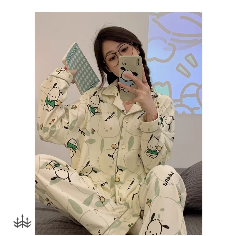 Sanrios neue Pacha Hund Seide Pyjamas weibliche süße Cartoon lässig bequem bequem cool atmungsaktiv reine Baumwolle Home Pyjamas Set