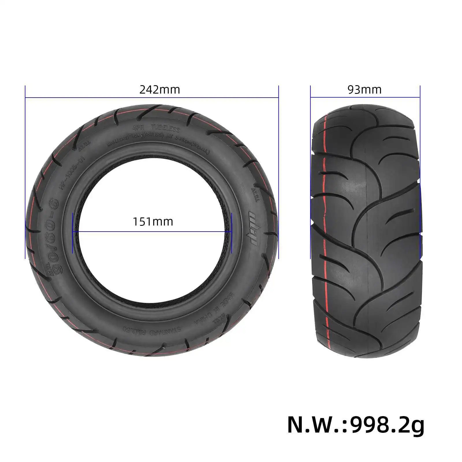

Ulip 90/60-6 Tubeless Tire - 10 Inch Modified Thickened Heightened for Electric Scooter