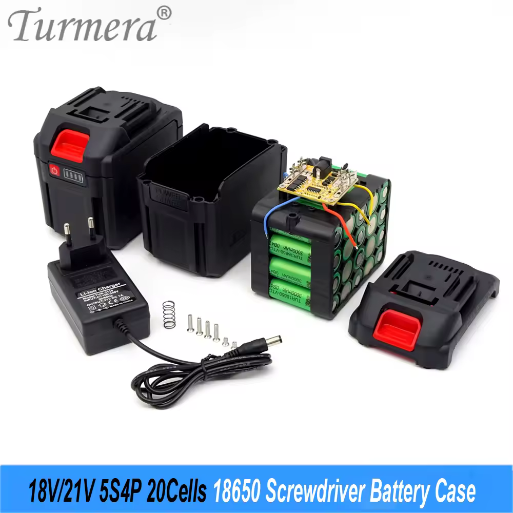 Turmera 18V 21V caja de batería de destornillador 5S4P 20X 18650 soporte 5S 50A BMS Lomvum Zhipu Hongsong Jingmi para batería Makita 18V