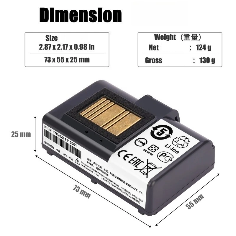 P1051378 7.4V 3400mAh Battery For Zebra QLN220 QLN320 ZQ500 ZQ510 ZQ520 ZQ610 ZQ620 Portable Printer Replacement Battery - view 6