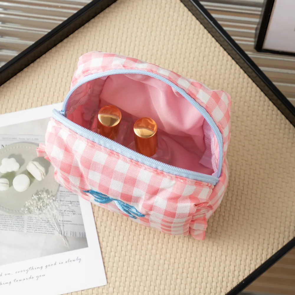 لطيف فتاة صغيرة الحلو نمط تكدرت ماكياج Trousse Maquillage مقسم حقيبة الحقيبة Kawaii حقيبة مستحضرات التجميل منقوشة القوس حقيبة مستحضرات تجميل #4