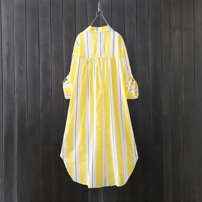 قميص شيفون نسائي معطف رقيق للحماية من الشمس بأكمام طويلة قميص فضفاض مخطط طويل مقاس كبير ملابس نسائية بلوزات نسائية