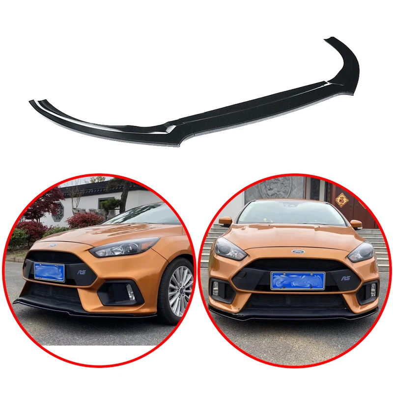 High Quality ABS Glossy Black Front Bumper Lip Spoiler Body Kit For Ford Focus RS ST 2015-2018 Modification Accessories