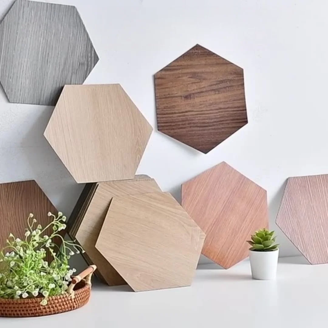 6pcs Self-adhesive wall stickers wood grain net red wall stickers solid colour wood grain series wallpaper