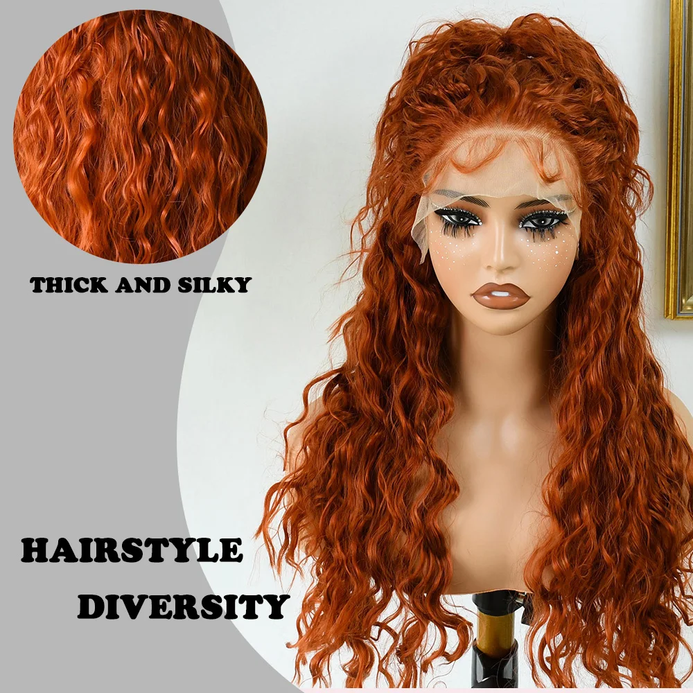 الزنجبيل مجعد الدانتيل الجبهة الباروكات طويلة غلويليس موجة عميقة الاصطناعية الدانتيل الباروكات الأمامية البرتقال الزنجبيل شعر مستعار الجزء الأوسط شعر مستعار مجعد فضفاض